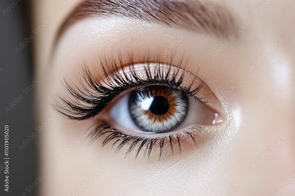Obraz premium Close-up of beautiful eye with long lashes and brown iris