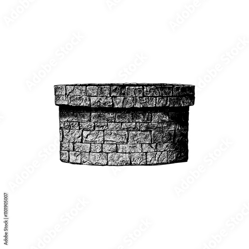 old well hand drawing vector isolated on black background.