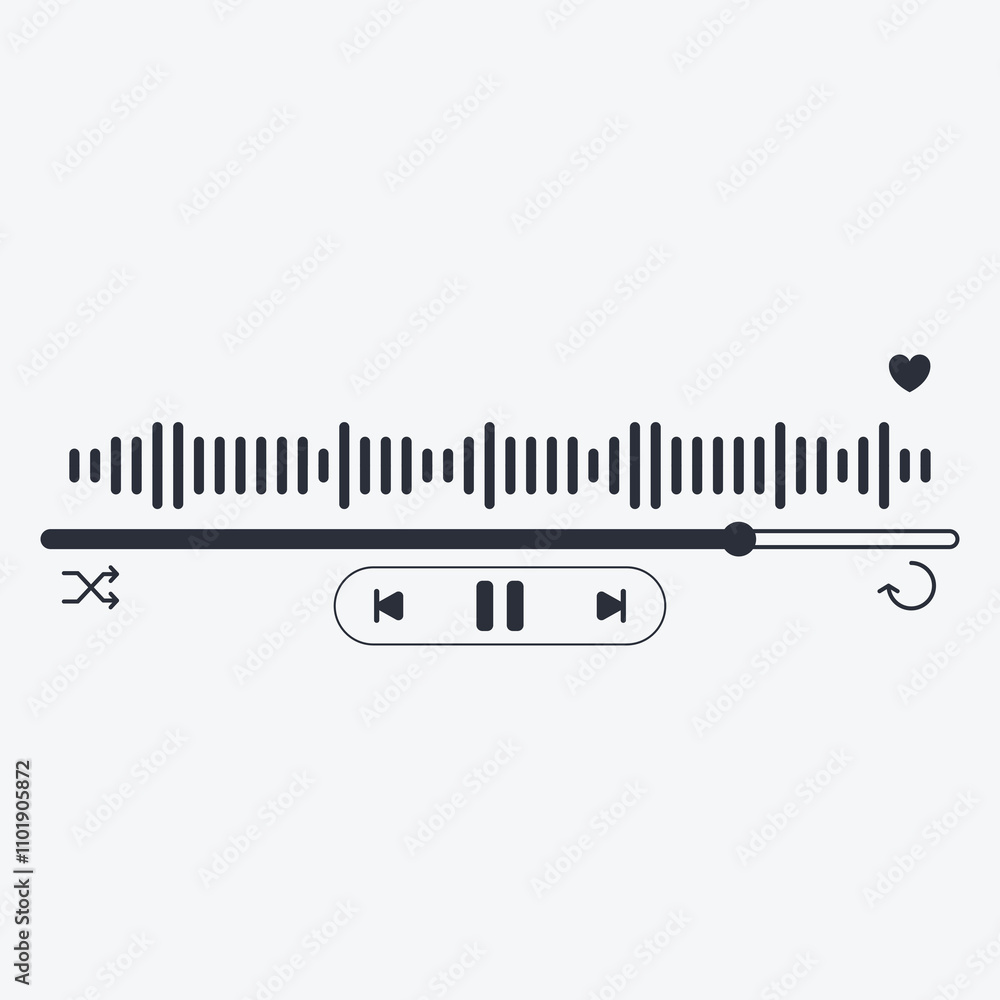 A minimalist audio player interface with soundwave visualization and playback controls. A minimalist audio player interface with soundwave visualization and playback controls.
