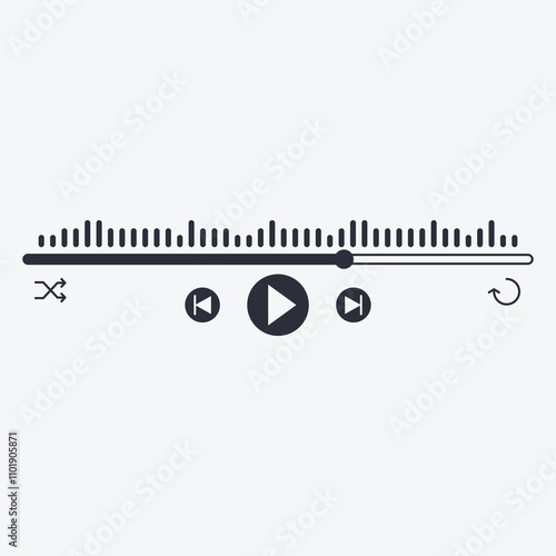 A music player interface with controls and a visual representation of sound waves.