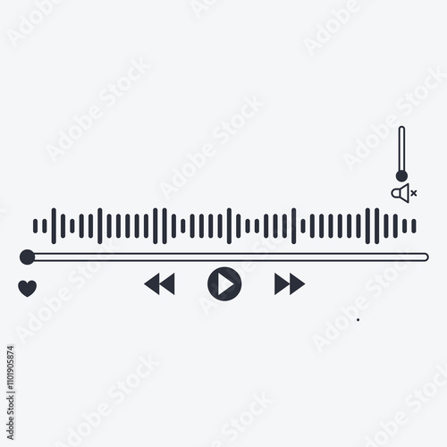 A minimalist audio player interface with playback controls and volume settings.