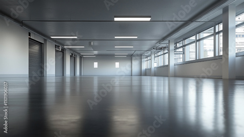 A large empty room with a lot of windows