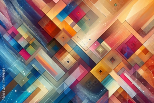 Abstract geometric shapes in vibrant gradient colors with transparency and overlapping elements photo