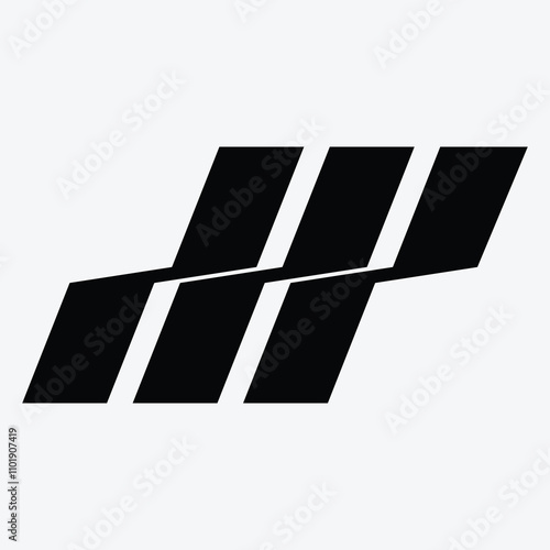 A minimalist logo design featuring three diagonal shapes in a sleek, modern style.