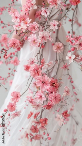 Delicate and Beautiful Pink Cherry Blossom Flowers Blooming on Tree Branch with Soft Pastel Colored Nature Background  Romantic and Feminine Springtime Floral
