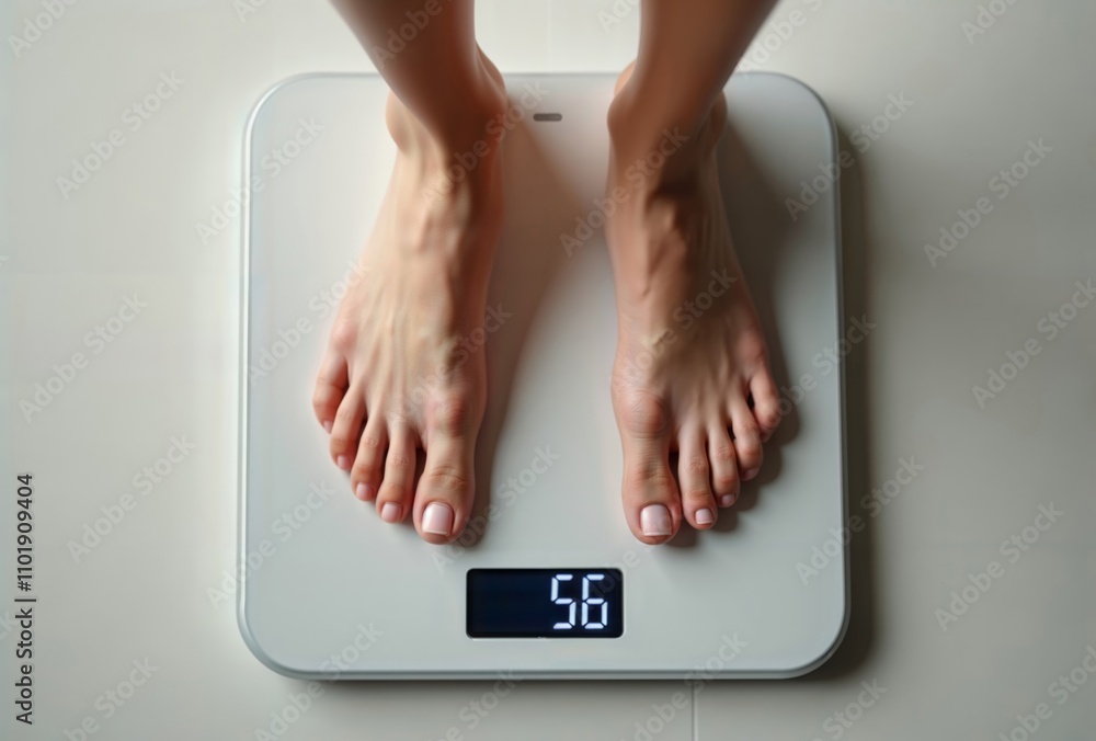 Weight Check. A person standing on a digital scale with their feet visible.