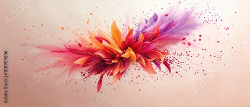 Floral Burst - Explosion of Colorful Powder into abstract Flower Shapes, Abstract Design Art Background Wallpaper