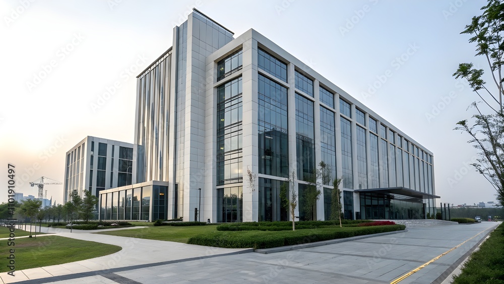 Modern architecture meets urban living: a sleek office building rises above the city skyline Modern architecture meets urban living: a sleek office building rises above the city skyline