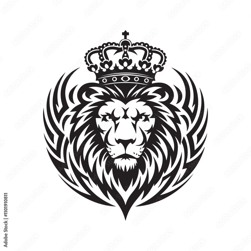 Lion king head vector art, tribal lion head tattoo design vector logo design icon Lion king head vector art, tribal lion head tattoo design vector logo design icon