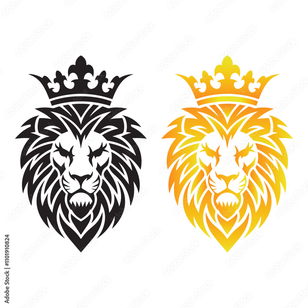 Fototapeta premium Lion king head vector art, tribal lion head tattoo design vector logo design icon