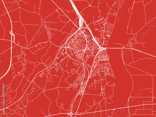 Christmas Map of Tczew, Poland in Snowy White on Festive Red Background.