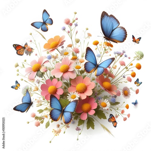 Beautiful vector floral with butterflies photo