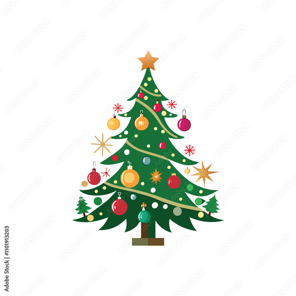 Festive Christmas Tree Vector Illustration with Decorative Ornaments Festive Christmas Tree Vector Illustration with Decorative Ornaments