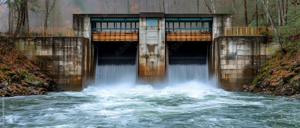 Dam Spillway with Flowing Water. Dam Spillway with Flowing Water.