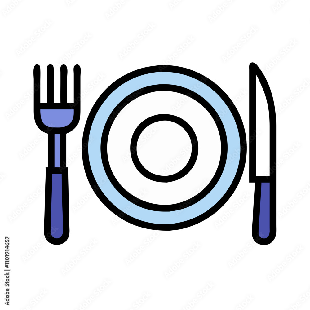 Dining plate with fork and knife icon Dining plate with fork and knife icon