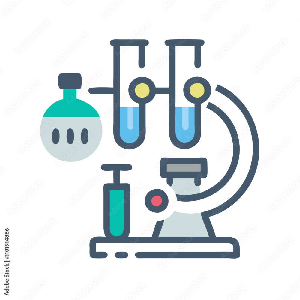 Laboratory equipment icon with microscope and test tubes Laboratory equipment icon with microscope and test tubes