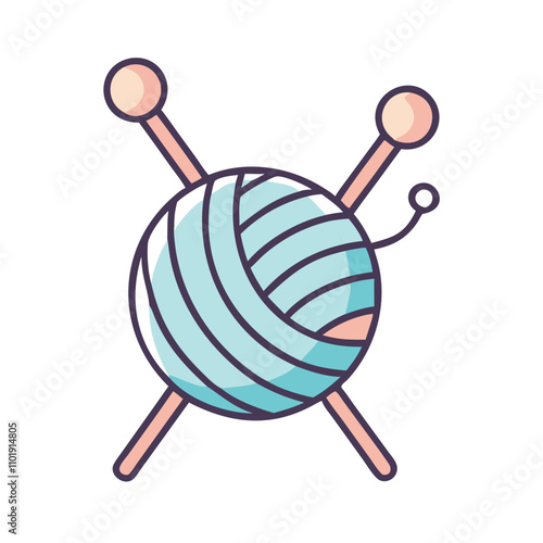 Yarn and knitting needles icon for crafting