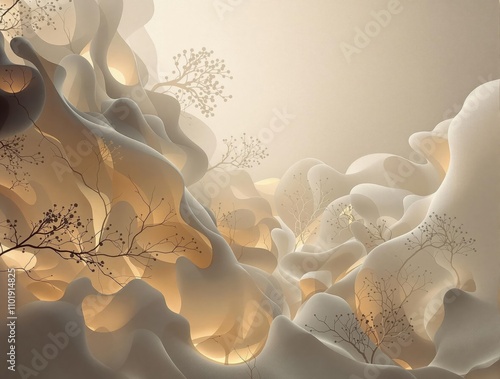 Abstract composition of organic shapes in neutral tones, soft, contemporary, aesthetic, seamless photo