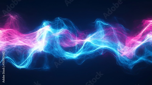 Neon wave pattern with electric hues creating vibrant visual energy in a dark environment