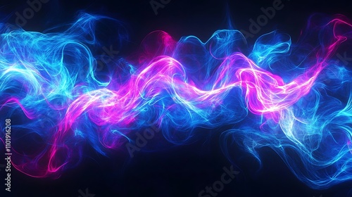 Vibrant neon wave pattern creating an electric ambiance in a dark setting