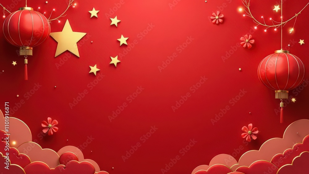 Chinese New Year red festive background, copy space in the middle, top view, horizontal. Ready for custom text Chinese New Year red festive background, copy space in the middle, top view, horizontal. Ready for custom text