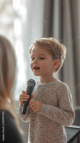 Young Aspiring Singer with Coach - Learning Vocal Techniques in Bright Room   photo