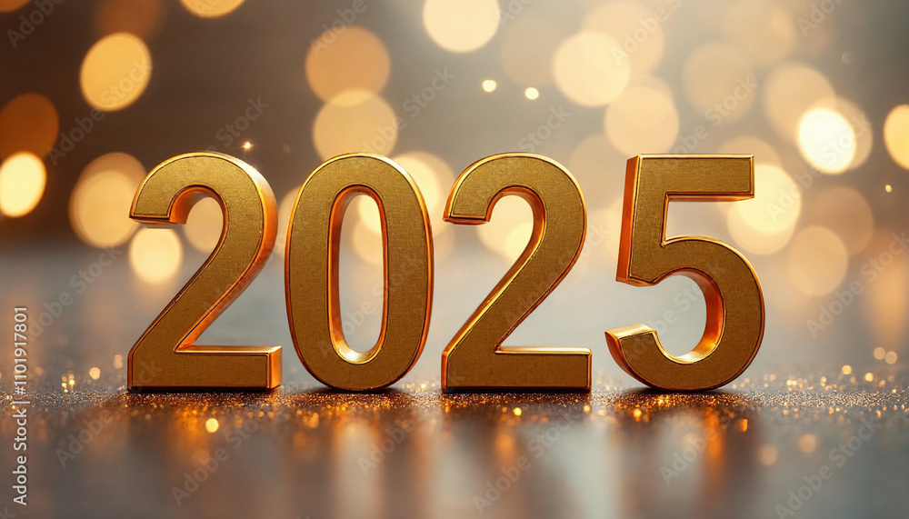 Golden numbers representing the year 2025 shine brightly against a blurred glittery background during a celebratory atmosphere Golden numbers representing the year 2025 shine brightly against a blurred glittery background during a celebratory atmosphere