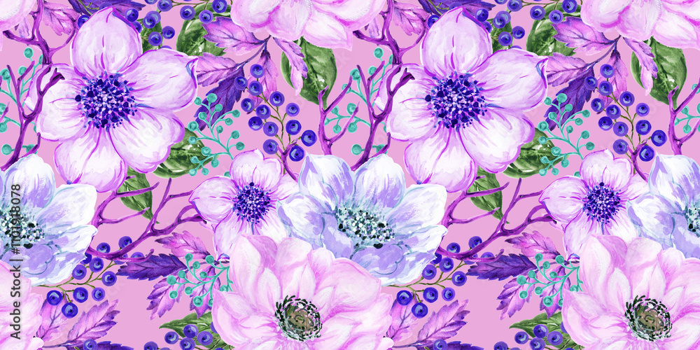 Obraz premium Retro flower blossom festive traditional pattern garland noel jolly holly Christmas trees and gifts.