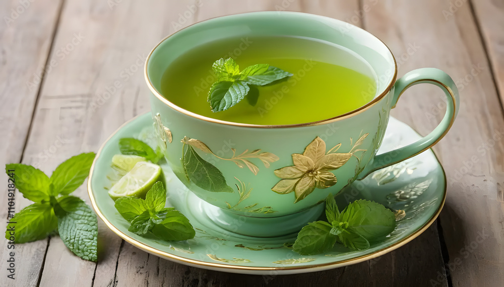 Green tea with lime and mint Green tea with lime and mint