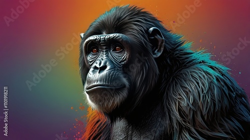 Abstract Digital Art of Monkey, Chimpanzee, or Gorilla: Expressive Pop Art Style Illustration