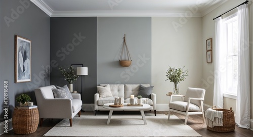 Interior walls painted in soft matte greys and off whites for a calming effect