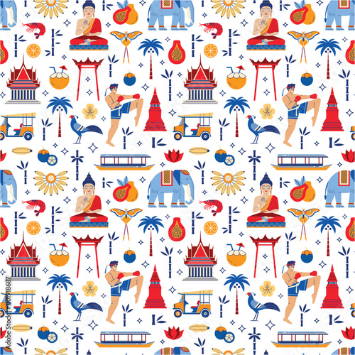 Obraz na płótnie Travel Thailand and Bangkok Seamless Pattern w salonie