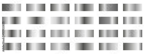 Big Set sample of luxury silver foil texture Gradient. Collection silver Chrome Gradient example isolated white background. Vector template design for border, frame ribbon 