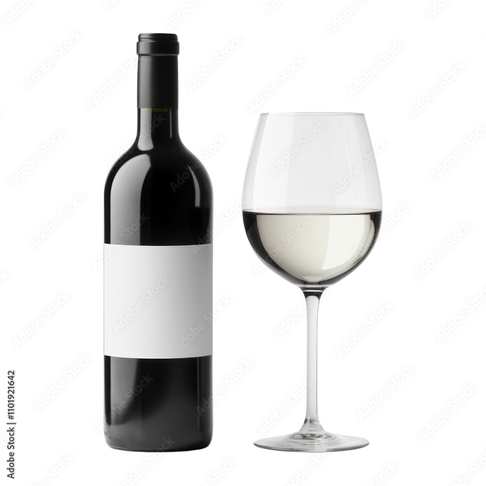 white wine bottle and glass isolated on transparent background cutout white wine bottle and glass isolated on transparent background cutout