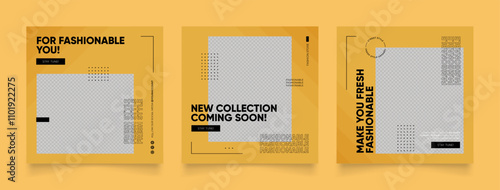 social media template banner blog fashion sale promotion. fully editable instagram and facebook square post frame puzzle organic sale poster. fresh yellow element shape vector background