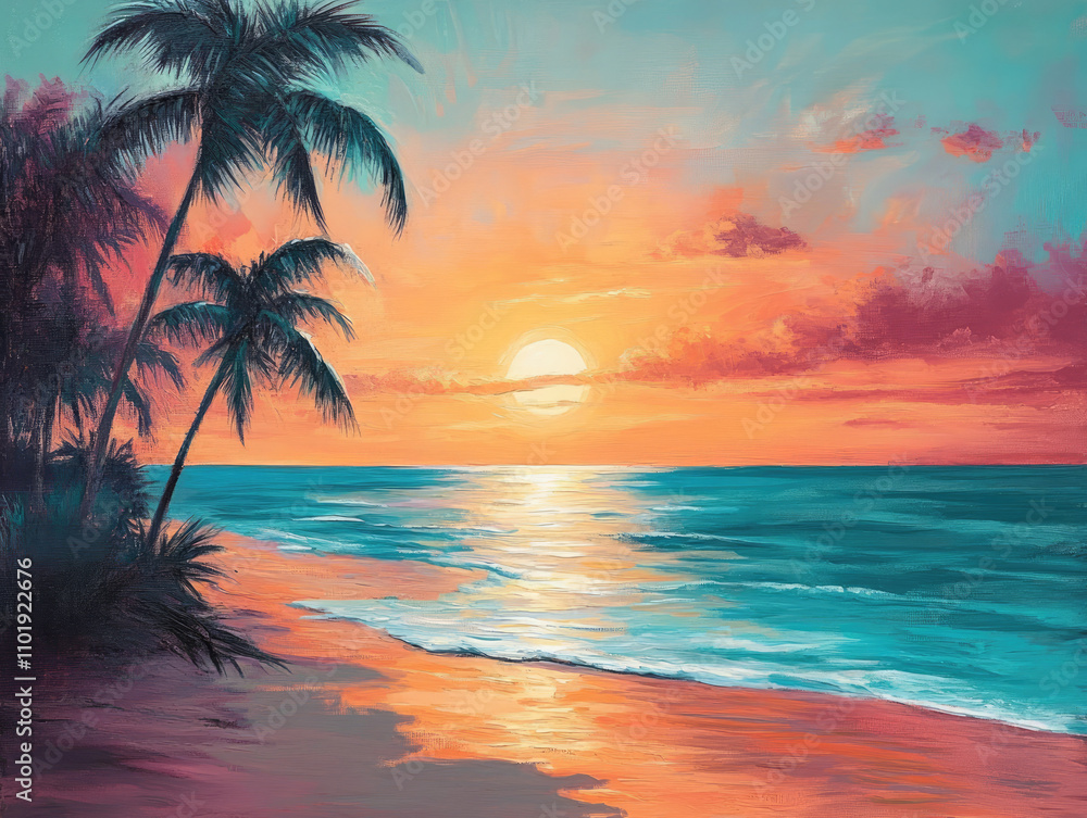Warm bronze and cool mint tropical sunset, perfect for a serene and refreshing escape into nature Warm bronze and cool mint tropical sunset, perfect for a serene and refreshing escape into nature