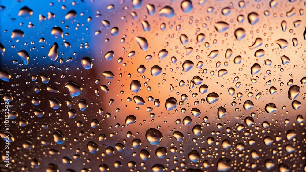 Abstract close-up of water droplets on a surface with intricate reflections and soft lighting, Blue Monday Abstract close-up of water droplets on a surface with intricate reflections and soft lighting, Blue Monday