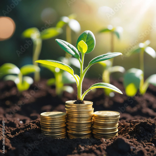 Ai generations growing money seedlings sprout coin stacks illustrating concept financial growth photo