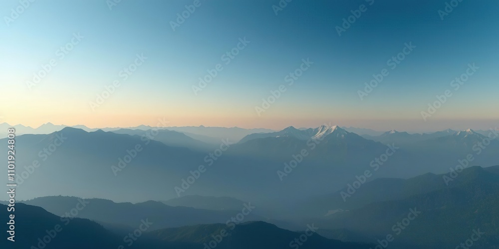 Obraz premium A peaceful mountain landscape with a gradual transition from dark to light blue sky, gradient sky, natural beauty