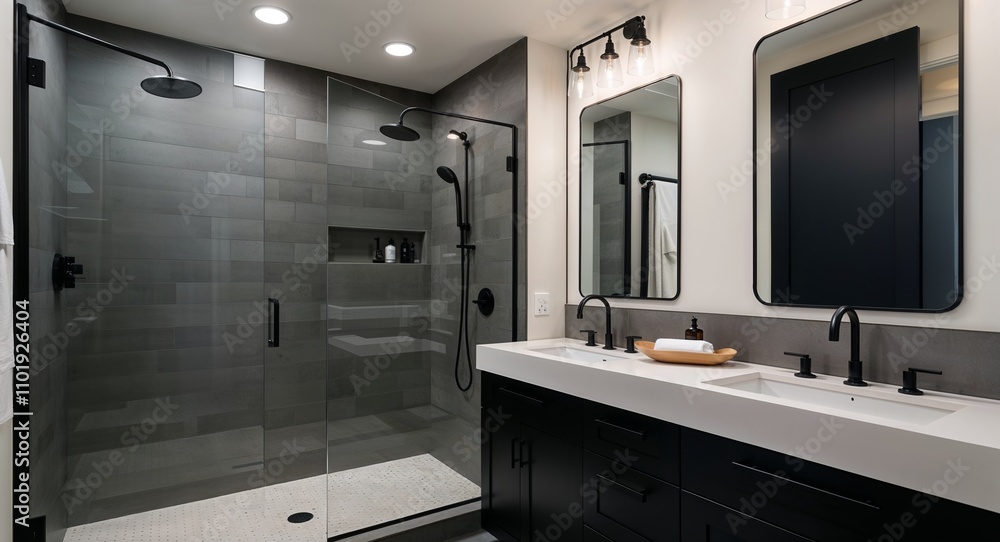 Bathrooms with open shower concepts and matte black fixtures Bathrooms with open shower concepts and matte black fixtures