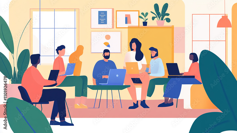 Professionals engage in a hybrid meeting, blending in-office participants and remote team members on a video call. Professionals engage in a hybrid meeting, blending in-office participants and remote team members on a video call.