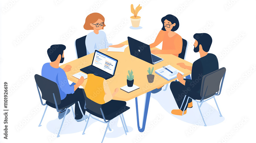 Professionals engage in a hybrid meeting, blending in-office participants and remote team members on a video call. Professionals engage in a hybrid meeting, blending in-office participants and remote team members on a video call.