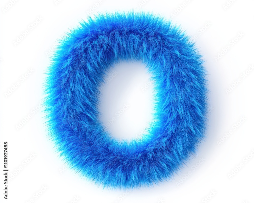 Fur Font. Letter O made of Blue Deer Fur on White Background, Kids 3D Illustration of Symbols Fur Font. Letter O made of Blue Deer Fur on White Background, Kids 3D Illustration of Symbols