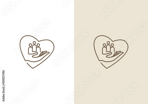 illustration icon with the concept of preserving humanity. love logo design concept with human and hugging hands in line style. humanitarian concern logo