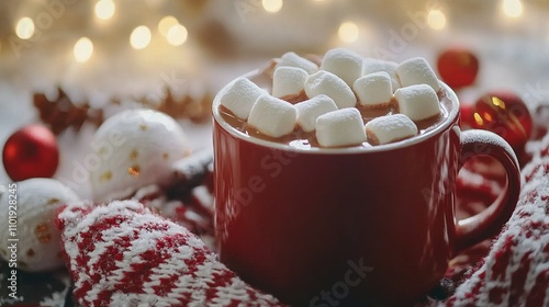 Festive Hot Chocolate with Marshmallows, Christmas Ornaments, and Knitwear