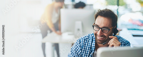 Foto Banner, call center and crm with business man in office for consulting, customer service and agent