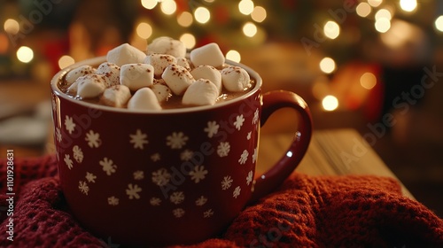 Festive Hot Cocoa with Marshmallows in a Snowflake Mug