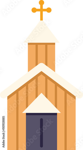 Simple vector illustration of a wooden church building with a cross, representing religion and christianity