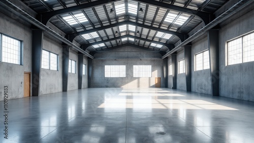 Industrial warehouse with clean floors, perfect for design mockups