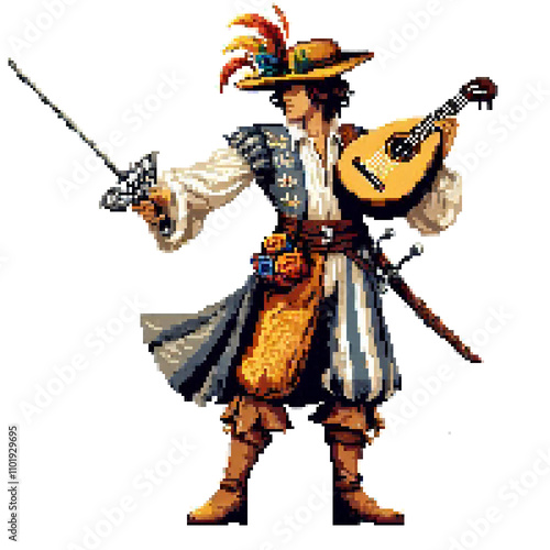 Pixel art bard warrior